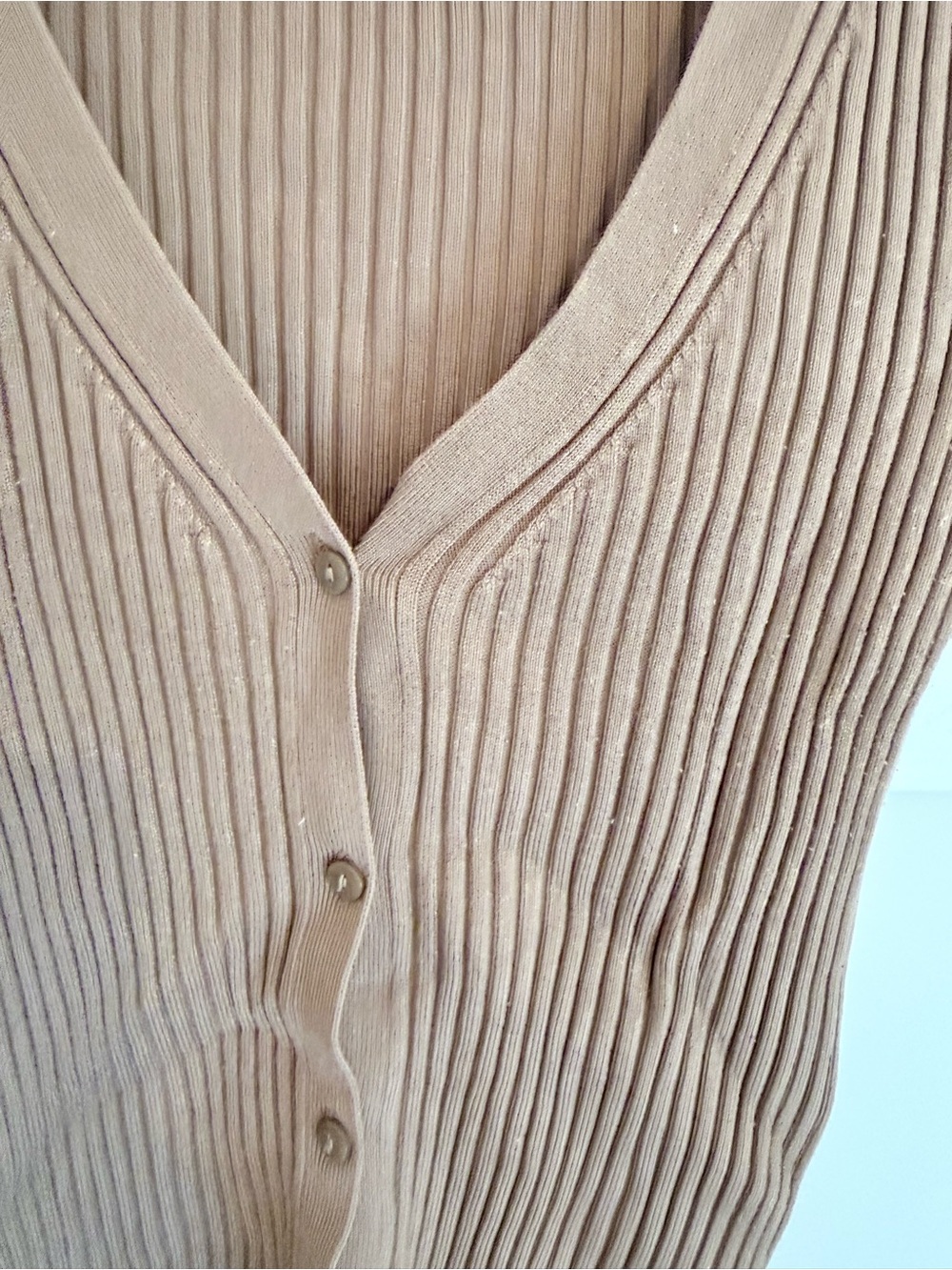 H&M Ribbed V-Neck Button-Front Cardigan - Taupe - Picture 5 of 5